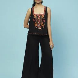 aarke Ritu Kumar Black Embroidered Top With Pants-image-16