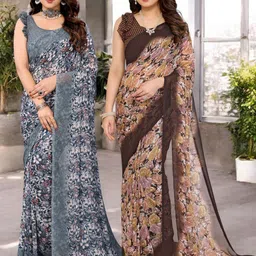 Moda Rapido Pack of 2 Floral Printed Saree-picture-7