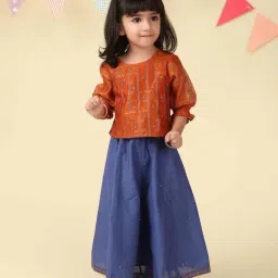 Fabindia Girls Blue Embellished Lehenga Set-picture-32