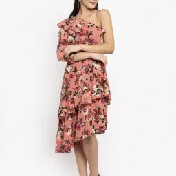 KASSUALLY Peach Floral Print High-low Dress-image-15