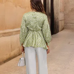Stylecast X Hersheinbox Printed Tie-Up Detail Peplum Top image 4