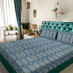 Aura Grey & Blue Geometric Printed 310 TC King Bedsheet Set 2.74 m x 2.64 m-9