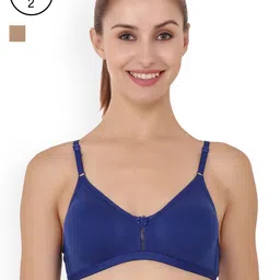 Floret Blue & Nude-Coloured Non-Wired Non Padded T-shirt Bra-image-72