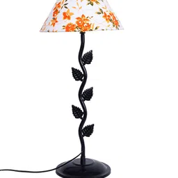 Devansh White & Orange Printed Traditional Table Lamp with Shade image 4