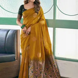 PHEASANT Ethnic Motif Woven Design Zari Banarasi Saree-picture-14