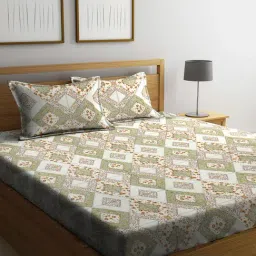 SWHF Green Geometric Cotton 144 TC Bed Sheet Set-image-43