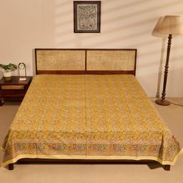 Fabindia Yellow Printed Cotton Double King Bed Cover-image-93