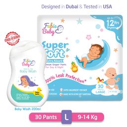 Fabie Baby Premium 12 Hrs Protection Diaper Pants (LARGE) Designed in Dubai & Tested in USA L30 & Baby Wash 250 ml-image-83
