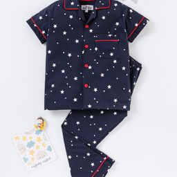 Nite Flite Half Sleeves All Over Stars Printed Coordinating Night Suit Set - Blue-image-96