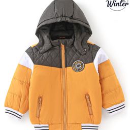 Babyoye Quilted Textured Full Sleeves Jacket Color Block - Yellow-13