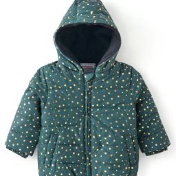 Babyhug Full Sleeves Hooded Quilted Jacket Polka Dot Print - Green-image-70