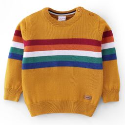 Babyhug Cotton Knit Full Sleeves Sweater with Stripe Design - Mustard Yellow-image-95