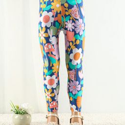 Babyhug Cotton Lycra Knit Full Length Stretchable Leggings Floral Print - Navy Blue-picture-17