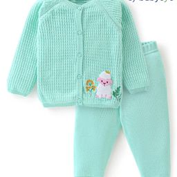 Babyoye Eco Conscious 100% Cotton Knit Full Sleeves Sweater Set with Lamb Design - Light Green-image-49