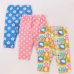Babyhug Cotton Single Jersey Knit Three Fourth Length Leggings Butterfly Print Pack of 3 - Multicolor-image-67