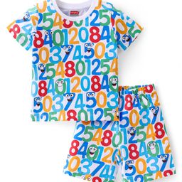 Babyhug Cotton Knit Half Sleeves Night Suit Number Print - Multicolor-image-36
