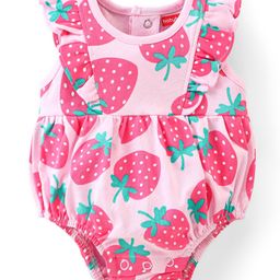 Babyhug 100% Cotton Knit Frill Sleeves Strawberry Printed Onesie - Prink-image-88