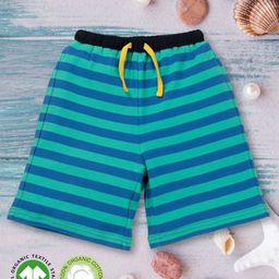 Pranava 100% Organic Cotton  Striped Shorts - Aqua Green And Blue-image-75