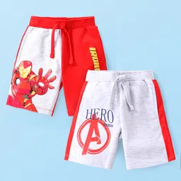 Babyhug Marvel Cotton Knit Shorts With Avengers Graphics Pack Of 2 - Red & White-picture-48