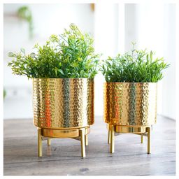 BEHOMA Metal Hammered Indoor Planter, Set Of 2, Gold, for Home Decor-12