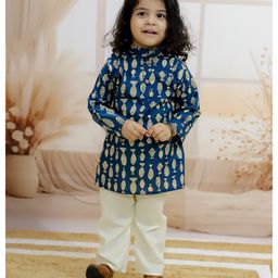 BownBee Pure Cotton Full Sleeves  Fish Printed  Kurta Pyjama -  Indigo-image-50