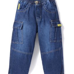 Little Kangaroos 100% Cotton Woven Full Length Denim Jeans with Cargo Pockets Solid Colour -Dark Blue-picture-45