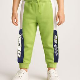 Babyhug French Terry Knit Full Length Track Pants with Race Print - Light Green-picture-2
