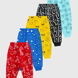 KUCHIPOO Pack Of 5 Animals & StarsPrinted Track Pants - Red Blue Black & Yellow-picture-35