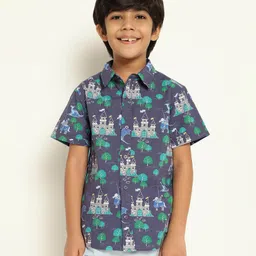 Somersault Cotton Half Sleeves Castle & Trees Printed Shirt - Blue-picture-20