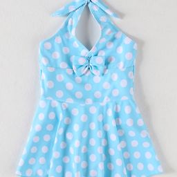 Mark & Mia Sleeveless Frock Swimsuit With Polka Dot Print & Bow Applique - Light Blue-image-40