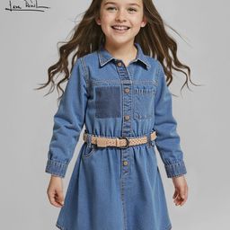 Arias 100% Cotton Knit Full Sleeves Solid Denim Dress With Belt - Blue-image-13