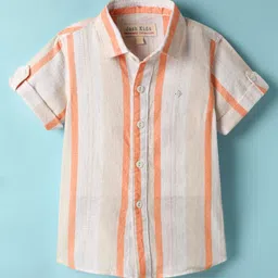 JASH KIDS Cotton Woven Half Sleeves Striped Shirt - Orange-picture-33