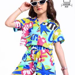 OLLINGTON ST. Cotton Co-ords Half Sleeves Printed Top & Shorts Set - Multicolor-picture-16