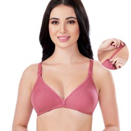 Bella Mama Cotton Elastane Knit Maternity Non Wired Nursing Bra - Pink-image-62