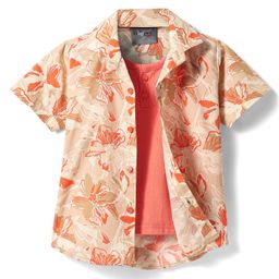 Dapper Dudes Half Sleeves Floral Printed Shirt With Attached Tee - Orange-image-44