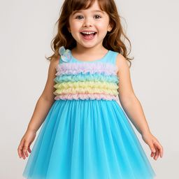 Babyhug Woven Sleeveless Party Dress With Ruffles on Yoke - Light Blue-picture-12