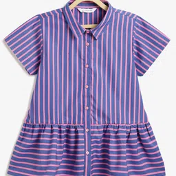 Campana 100% Cotton Woven Half Sleeves Striped Peplum Top - Blue & Pink-picture-33