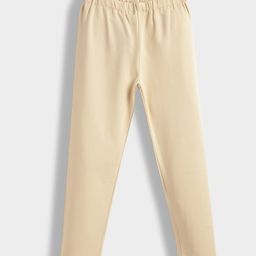 Orange Sugar Cotton Lycra Knit Solid Stretchable Leggings - Beige-image-2