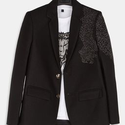 Charchit Cotton Blend Woven Full Sleeves Abstract Embroidered Blazer & Tee Set - Black-image-13