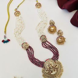 ABDESIGNS Enchanting Gold Plated Polki Temple Necklace-image-9