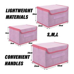 Kuber Industries Drawer Storage Box  Zig Zag Dhakkan Storage Box  Non-Woven Clothes Organizer  Storage Box with Handle  S  M  L  Pack of 3  Pink image 3
