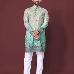 PulseIQ Men Ethnic Motifs Embroidered Thread Work Kurta-image-73