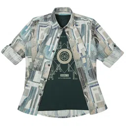CAVIO Boys Spread Collar Abstract Printed Cotton Casual Shirts & T-Shirt-image-98