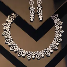 Priyaasi Silver Plated American Diamond Stone Studded Jewellery Set-41