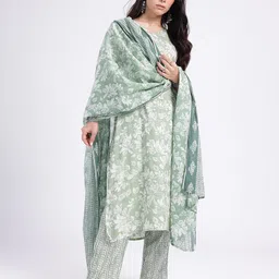 Anouk Rustic Floral Printed Straight Kurta With Trousers & Dupatta image 5