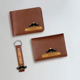 Personalized Moustache PU Leather Wallet Set For Men-image-50