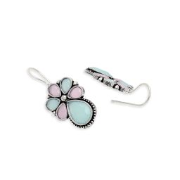 Oomph Pink & Mint Green Silver Oxidized Ethnic Drop Earrings image 4