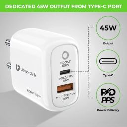 UltraProlink 125W Dual USB Multi Protocol Fast Travel Charger with 1m C Cable (White) image 2