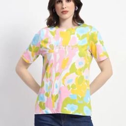 MADAME Multicolor Cotton Printed T-Shirt-image-76