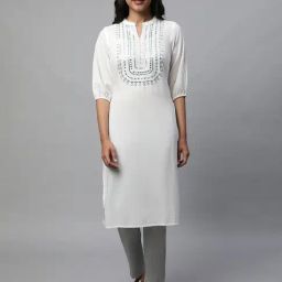 Aurelia White Regular Fit Geometric Kurta-41